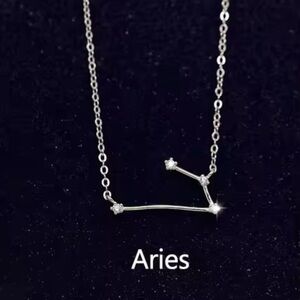 Simple 925 Sterling Silver Zircon Constellation Necklace -Aries